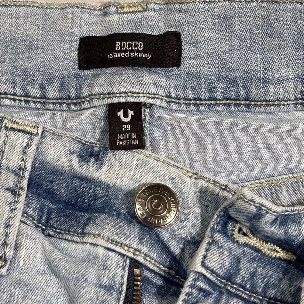 True Religion Jeans Mens 29x34 Rocco Relaxed Skinny Light Wash Blue Denim